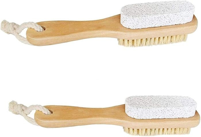 2Pcs Wood Foot Natural Bristle Brush And Pumice Stone Combo W/Rope Wooden Handle Exfoliator Pedic... | Amazon (US)
