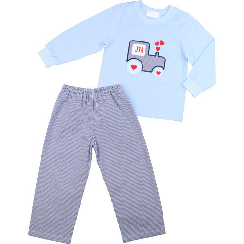 Navy Gingham Valentine Train Pant Set | Cecil and Lou