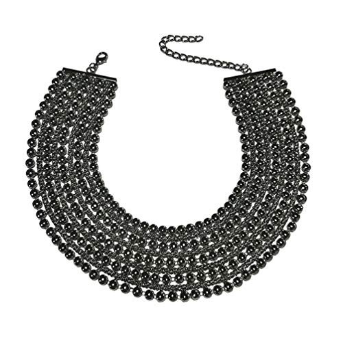 MANILAI Chunky Metal Statement Necklace For Women Neck Bib Collar Choker Necklace Maxi Jewelry (4367Gun Black) | Amazon (US)