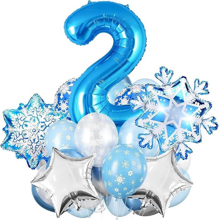 40IN Number 2 Balloon, 2 Balloon Snow Birthday Party Decorations, Snowflake Balloons, Silver and ... | Amazon (US)