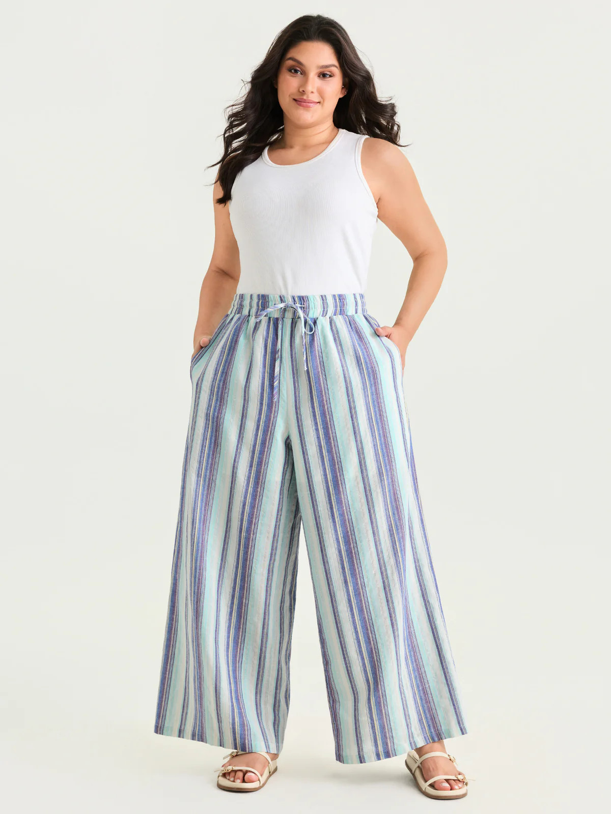 Striped Elastic Waist Wide Leg Pants | Bloomchic