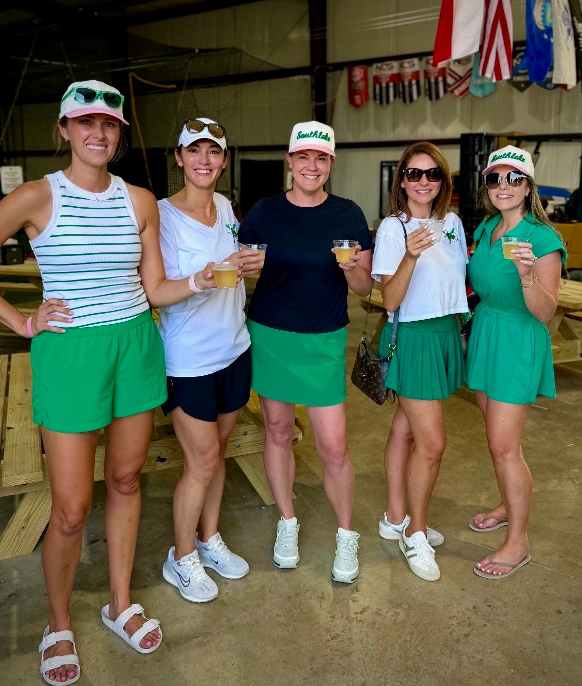 Baseball moms enjoying the ballpark barn with a/c and a bar. Team colors are green and white. 💚🤍⚾️🐉 #baseball #baseballmoms

#LTKmomlife #LTKdayinmylife