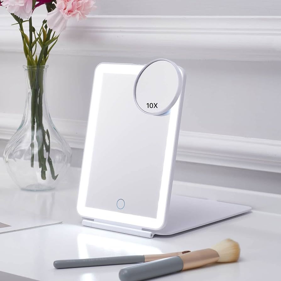 Amazon.com: LED Foldable Travel Makeup Mirror - 5x7 inches 3 Colors Light Modes USB Rechargeable ... | Amazon (US)