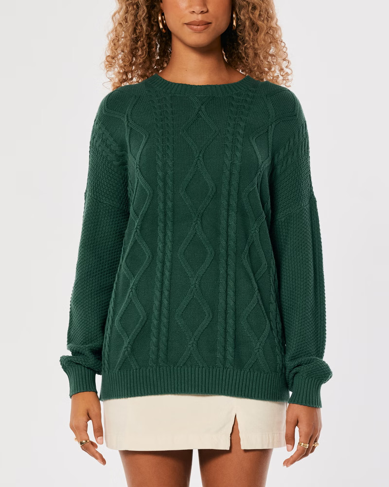 Women's Oversized Long-Sleeve Cable-Knit Sweater | Women's Tops | HollisterCo.com | Hollister (US)