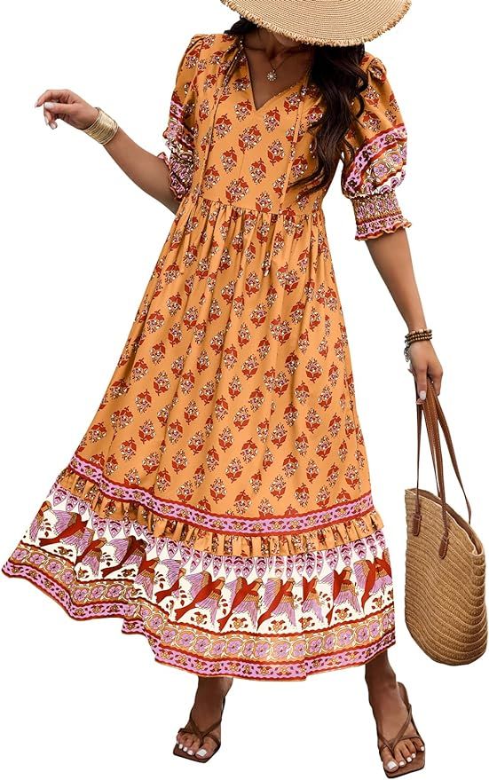 PRETTYGARDEN Womens 2024 Bohemian Maxi Floral Vacation Sundress | Amazon (US)