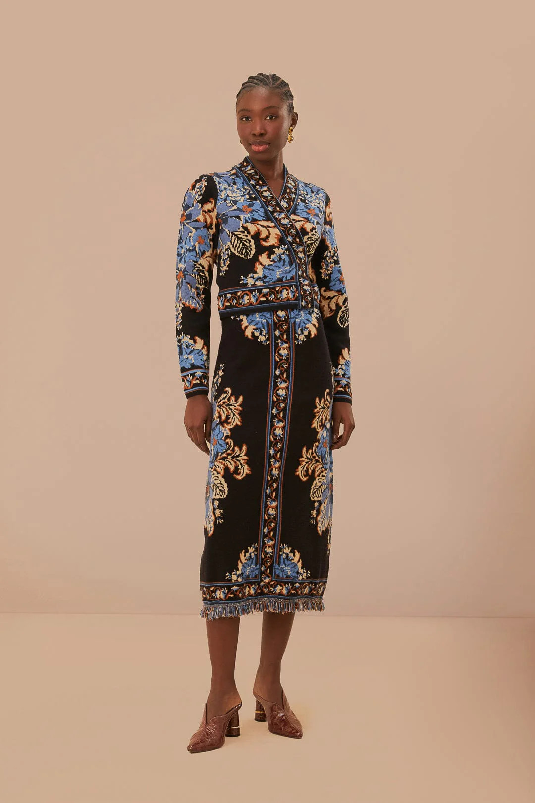 Black Blossom Tapestry Knit Skirt | FarmRio (US)