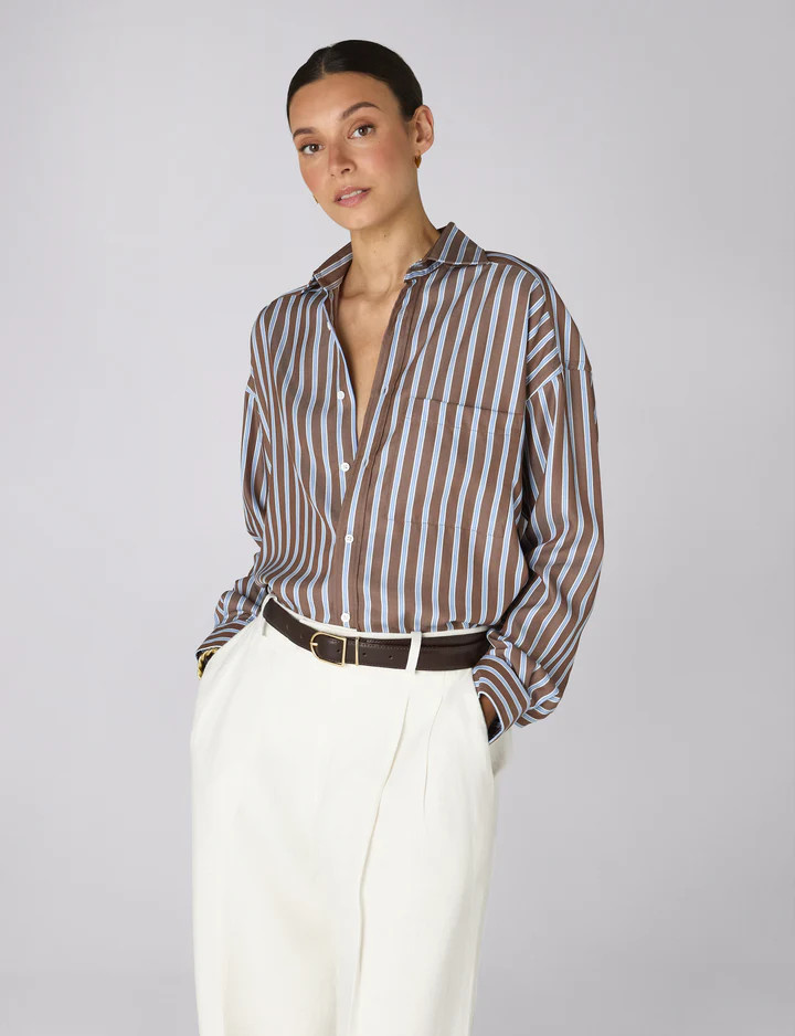 The Weekend: TENCEL™ Lyocell, Mocha Multi Stripe | With Nothing Underneath