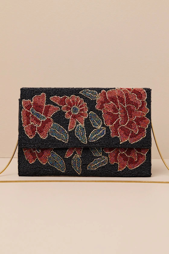Radiant Flourishment Black Floral Beaded Clutch | Lulus