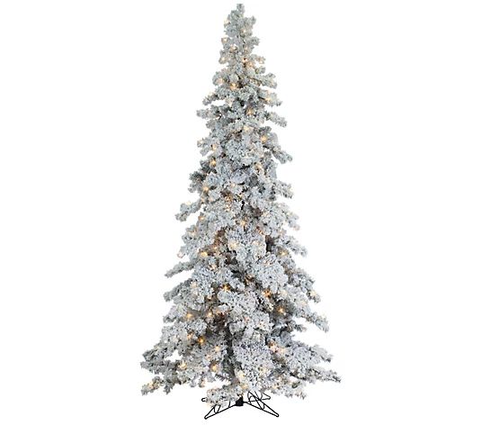9' Heavily Flocked Layered Spruce with 750 clear lights - QVC.com | QVC