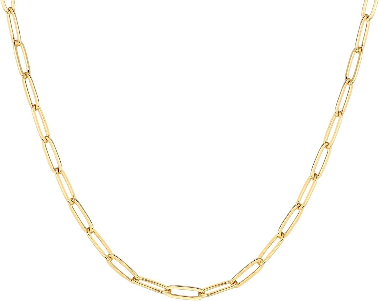 14K Gold Plated Curb Paperclip Box Sphere Bead Snake Herringbone and Figaro Chain Adjustable Necklac | Amazon (US)