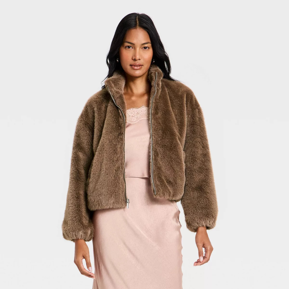 Women's Faux Fur Zip-Up Jacket - A New Day™ | Target
