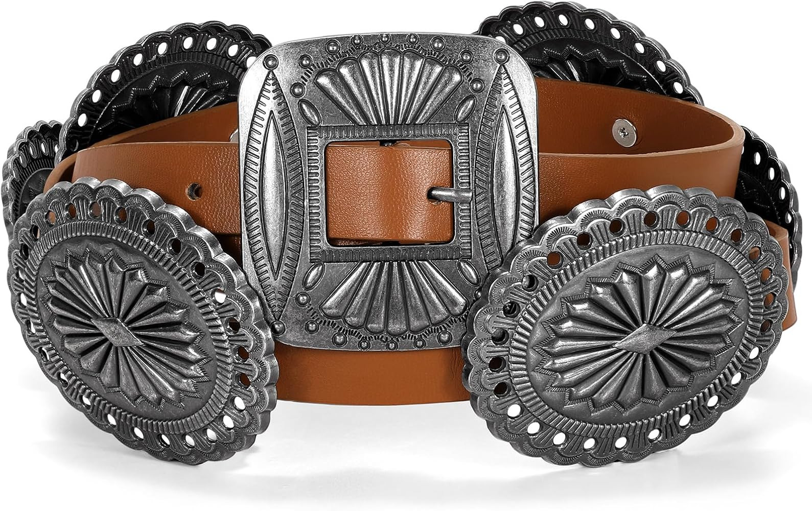 Western Belts for Woman Oval Concho Belt Cowgirl Belt Boho Disc Belt Buckle for Dress Jeans Count... | Amazon (US)