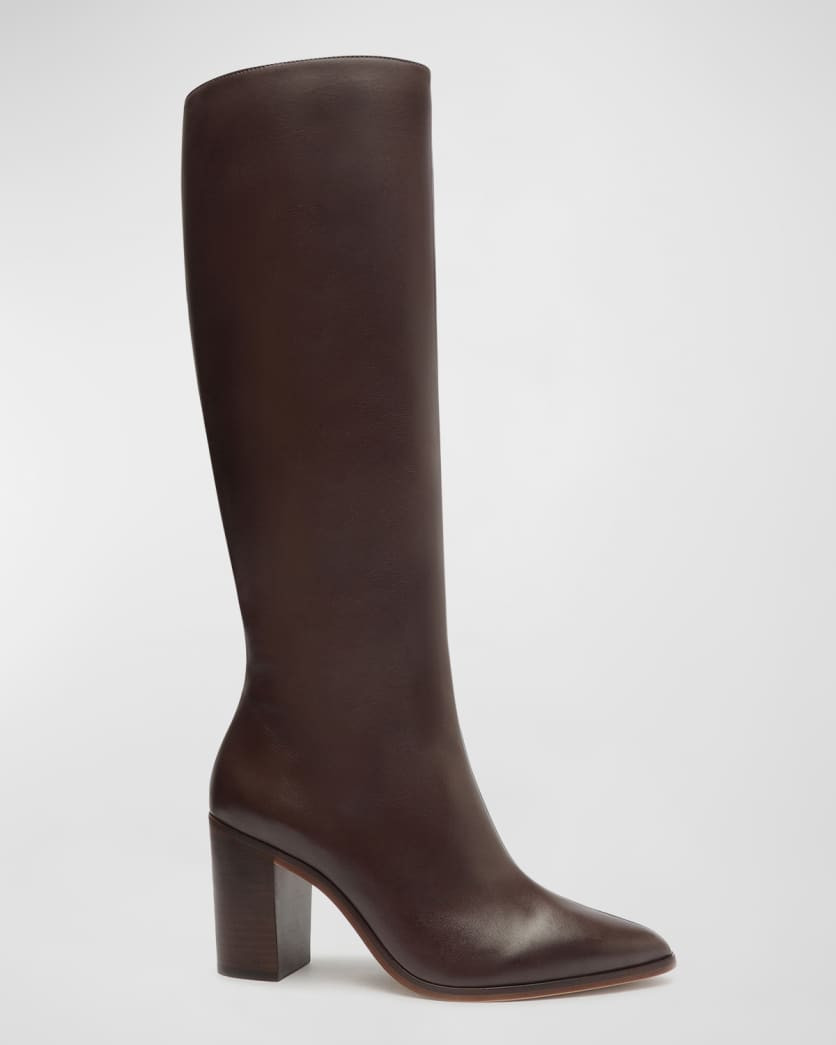 Mikki Leather Block-Heel Knee Boots | Neiman Marcus
