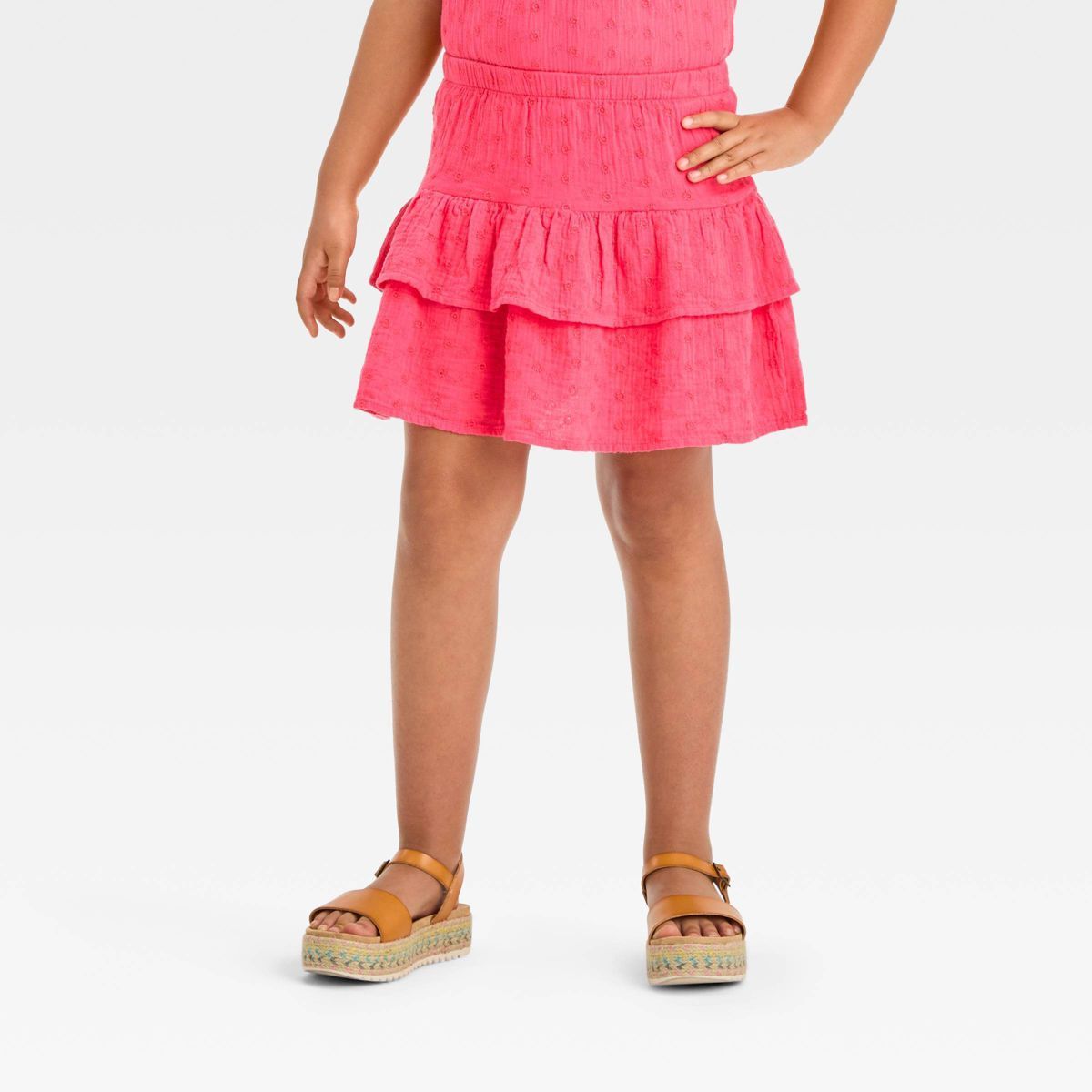 Girls' Tiered Woven Pull-On Skirt - Cat & Jack™ Hot Pink | Target