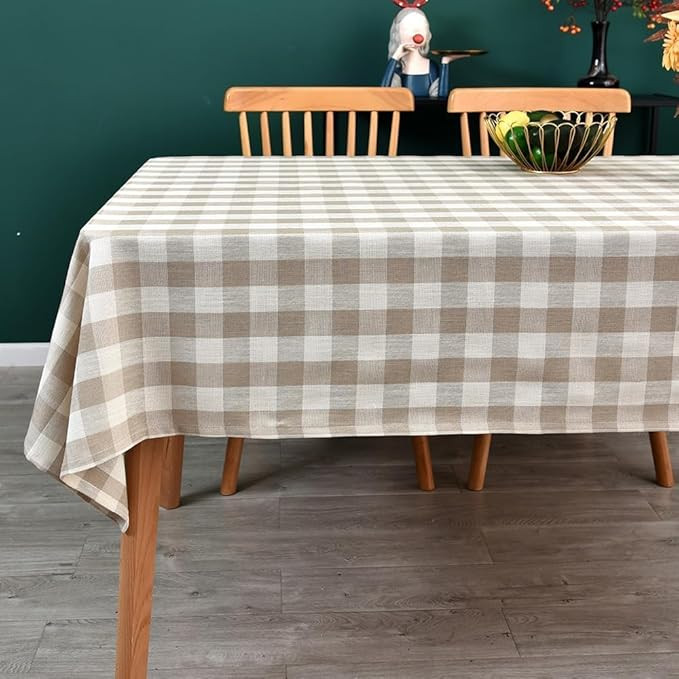 Gingham Table Cloth for Rectangle Tables Beige Checkered Plaid Tablecloth Heavy Duty Cotton Blend... | Amazon (US)