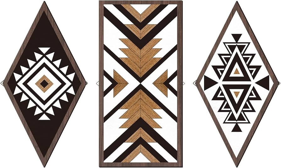 3 Pieces Rustic Boho Diamond Wood Sign Vintage Mushroom Wall Decor Rustic Wooden Aztec Kitchen De... | Amazon (US)