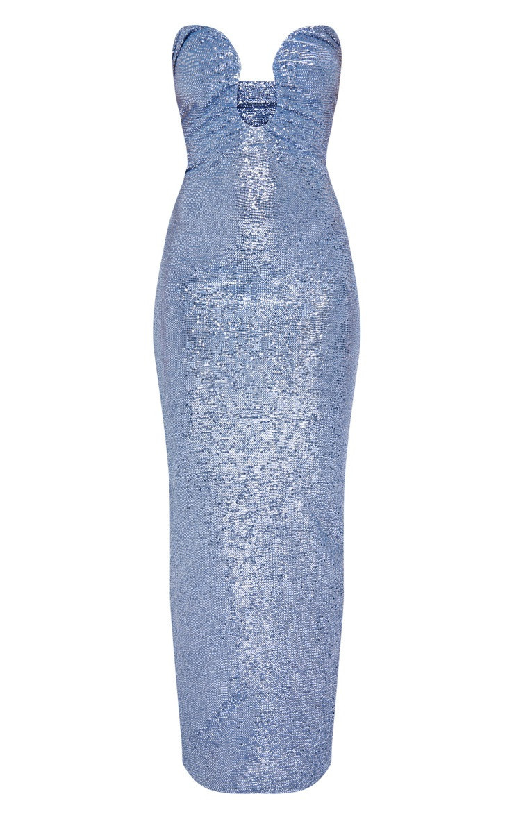 Baby Blue Metallic Wire Detail Bandeau Maxi Dress | PrettyLittleThing US