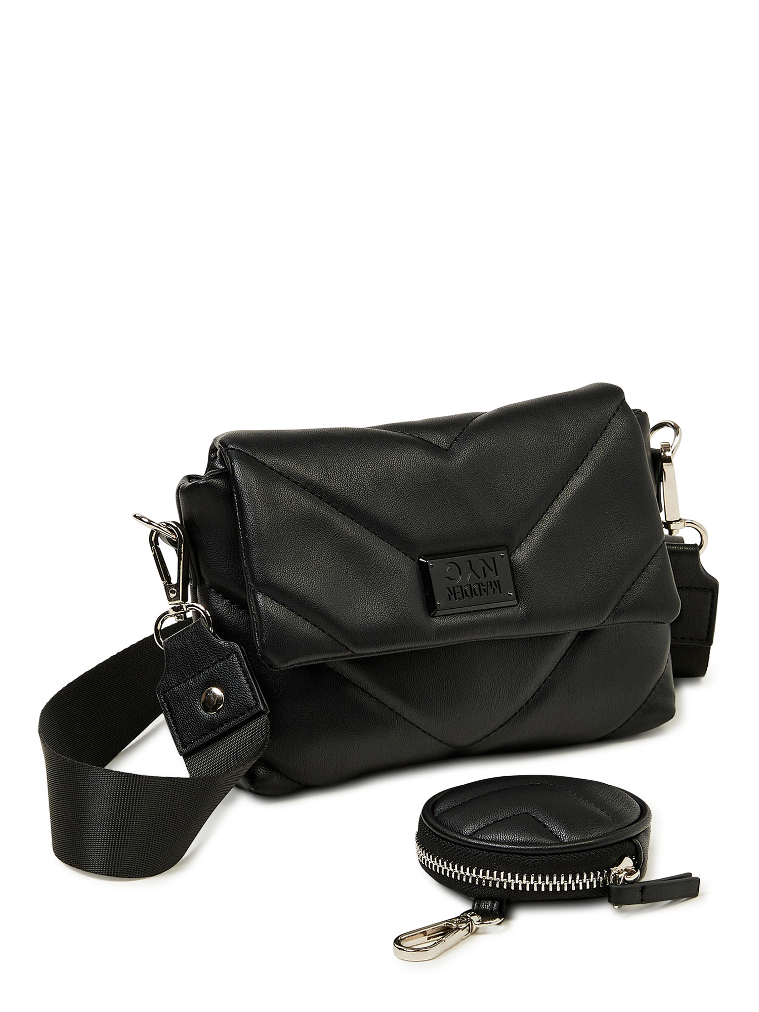 Madden NYC Women's Quilted Crossbody Handbag Black - Walmart.com | Walmart (US)