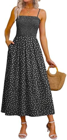 OFEEFAN Womens Spaghetti Strap Maxi Dresses Smocked with Pockets 2026 Summer Spring Casual Boho B... | Amazon (US)