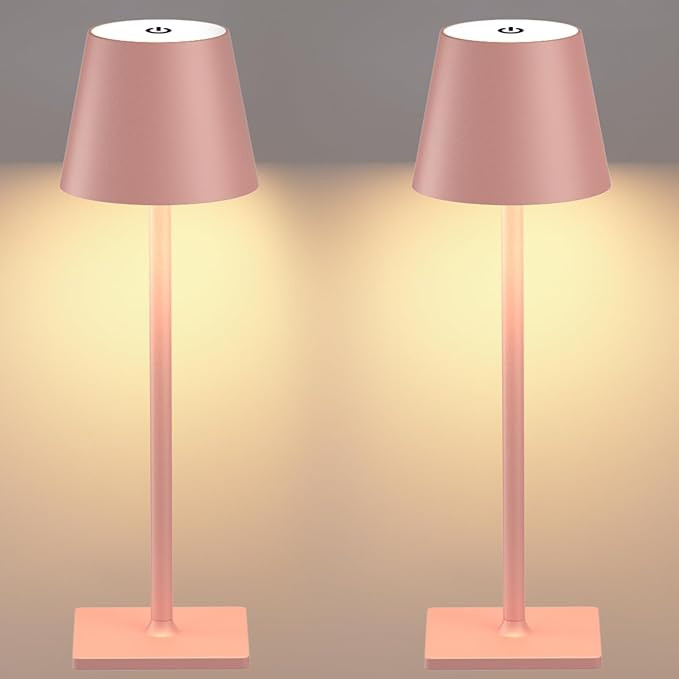 Yogaret Pink Cordless Table Lamp Set of 2 for Patio Restaurant Home Dinner Dining | Amazon (US)