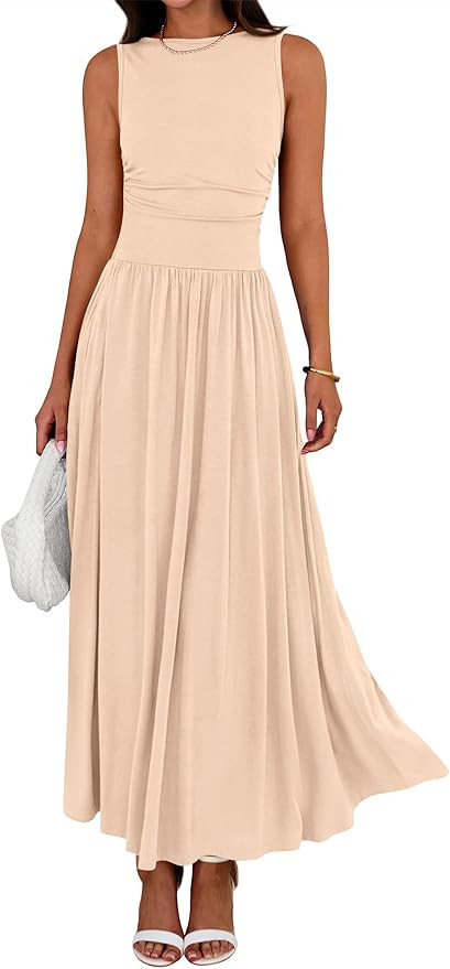 BTFBM Summer Maxi Dresses for Women 2026 Spring Sleeveless Casual Ruched High Waisted Long Sundre... | Amazon (US)