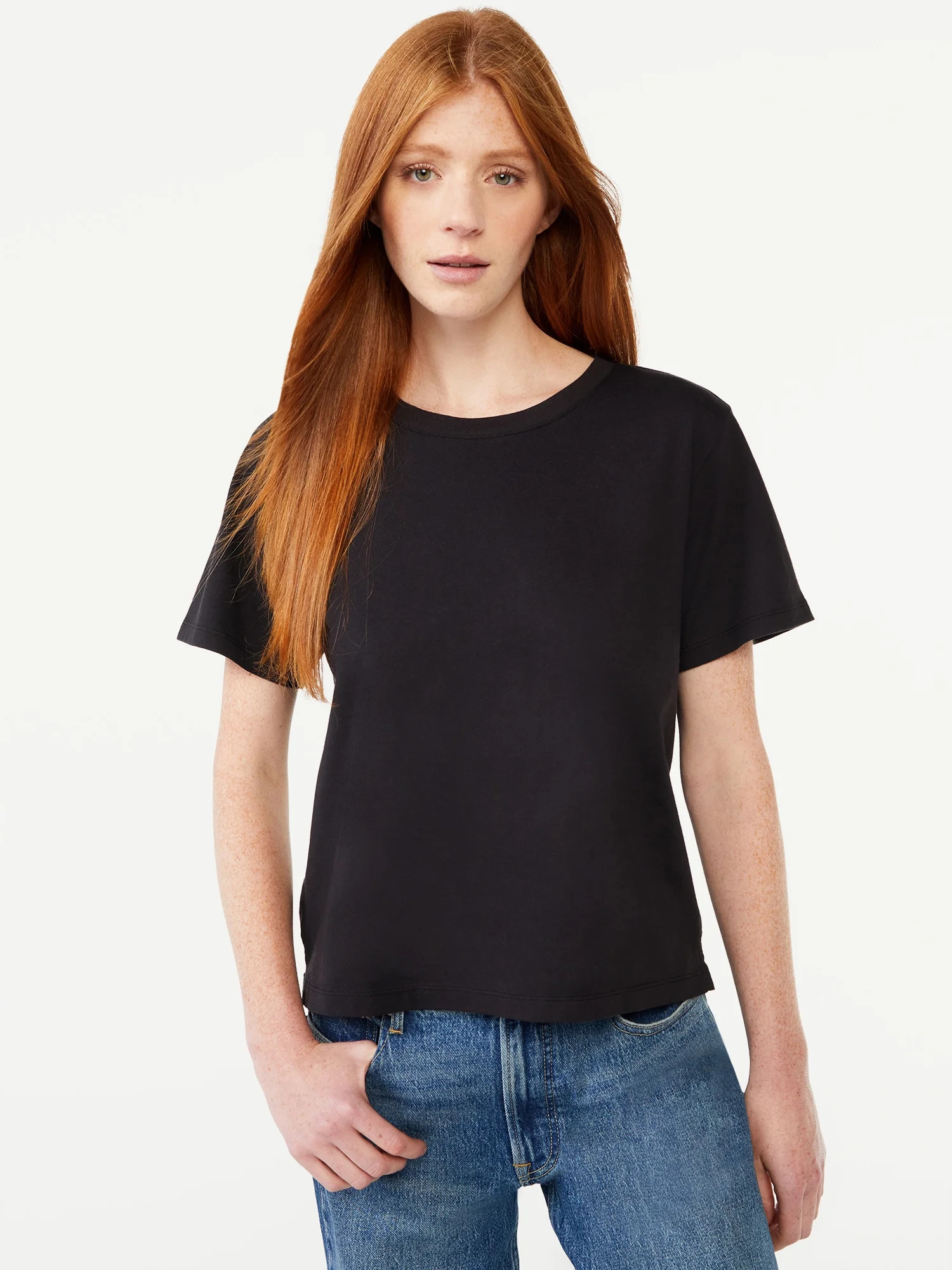 Free Assembly Women's Crop Box Tee with Short Sleeves - Walmart.com | Walmart (US)