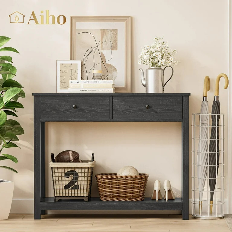 Aiho Console Table 39" with Drawers, Wood Entryway Table Hallway Table with Open Storage, Sofa Ta... | Walmart (US)