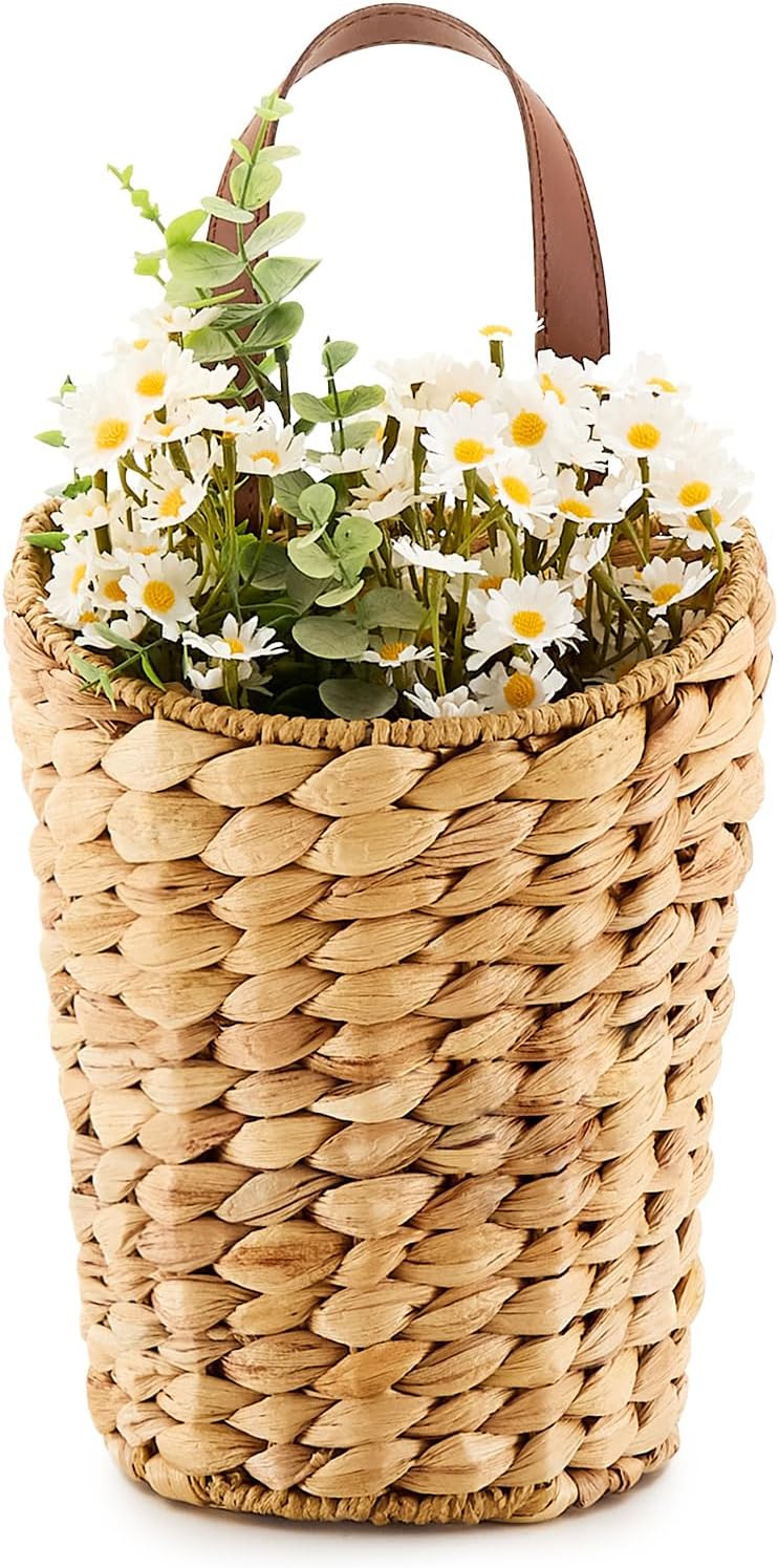 Handwoven Water Hyacinth Boho Front Door Basket for Flower Plants | Amazon (US)