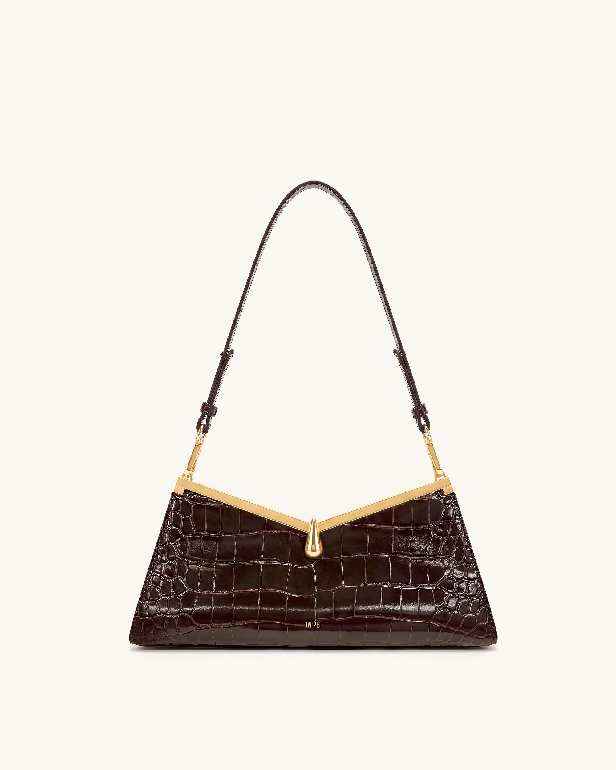 Nerina V-Frame Shoulder Bag - Dark Brown Croc | JW PEI US