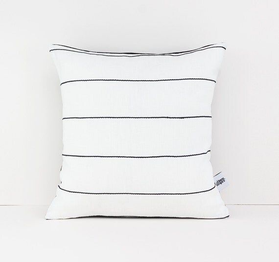 White throw pillow with Black cotton stripes - Textured cushion - White cushion - Monochrome cushion | Etsy (US)