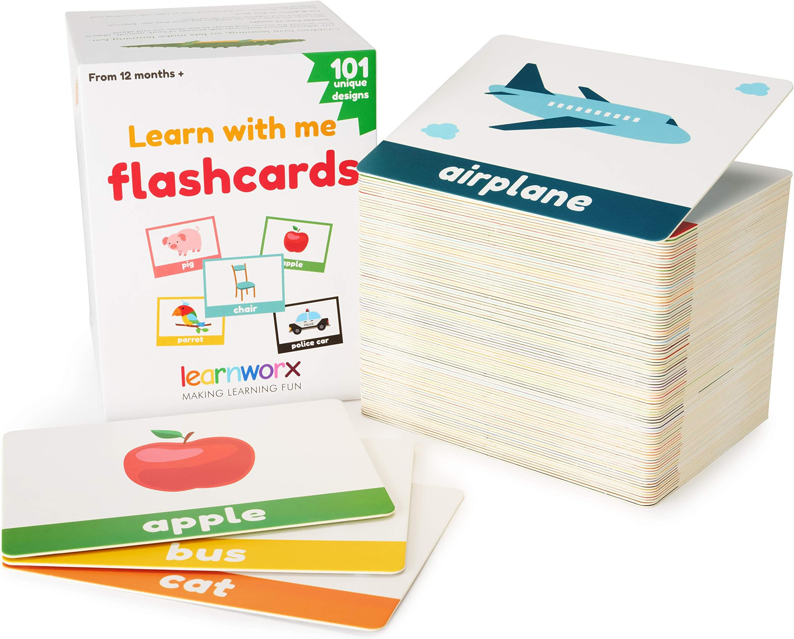 learnworx Toddler Flash Cards - 101 Baby Flash Cards - 202 Sides - Learn Objects, Numbers & Play Gam | Amazon (US)