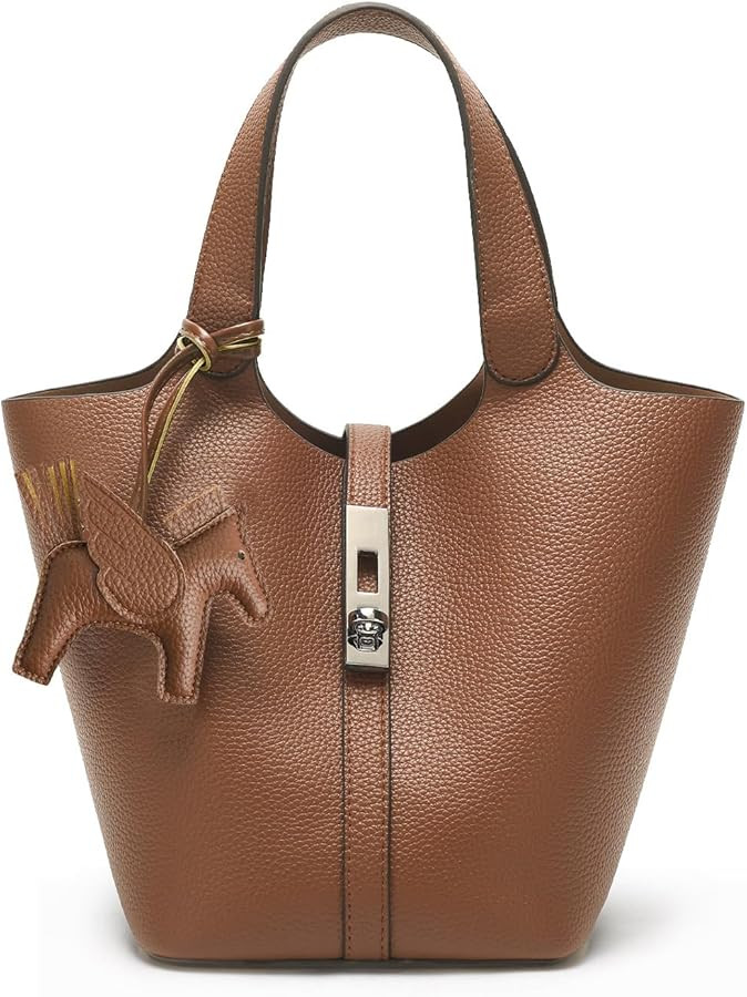 Tote Bag for Women Vegan Leather Bucket Purse for Women Top Handle Handbag Shoulder Bag with Deta... | Amazon (US)