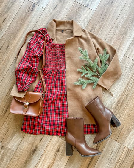 Plaid Christmas dress. Coat. Boots. Holiday outfit. 

#LTKHoliday #LTKGiftGuide #LTKSeasonal
