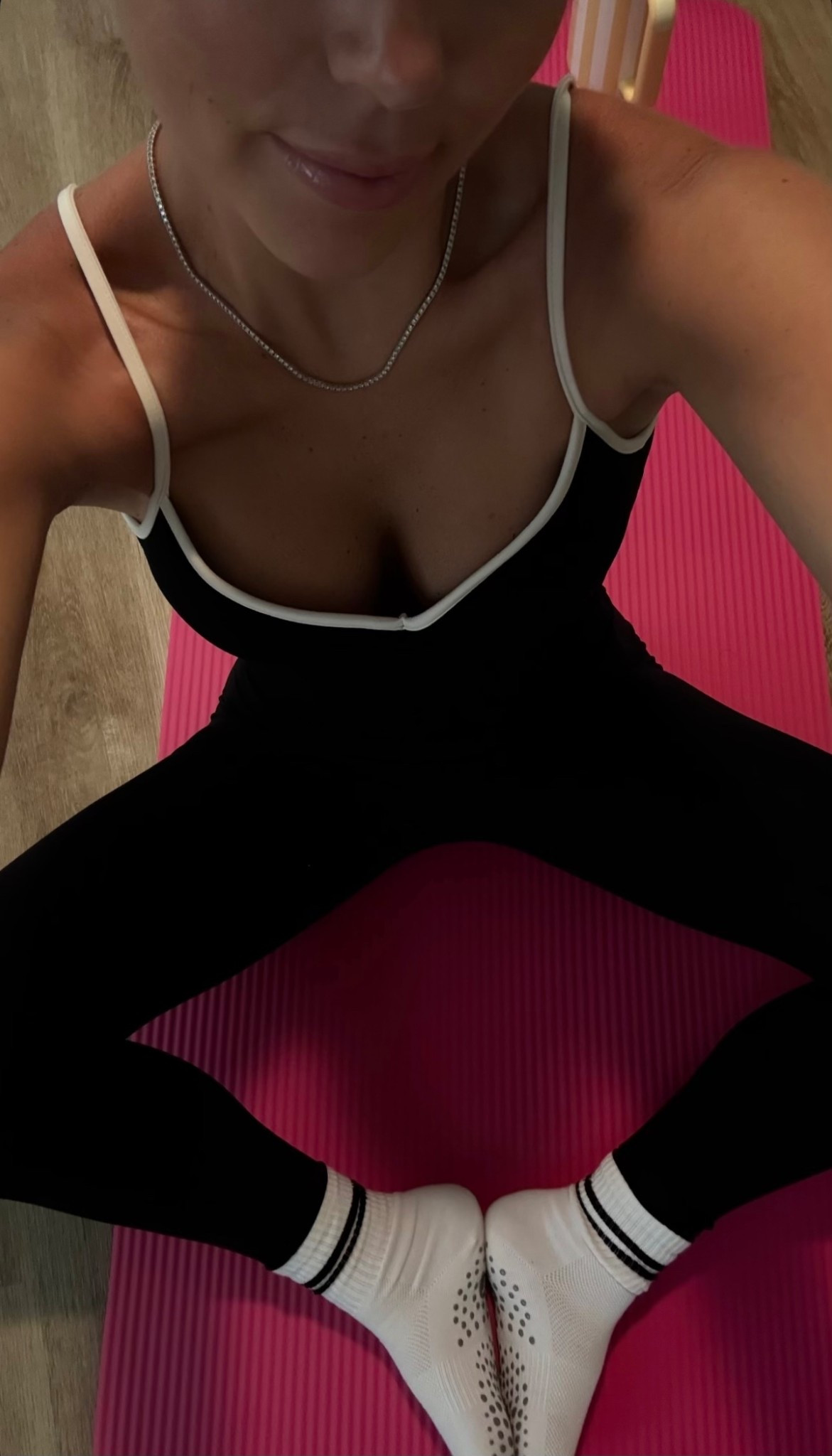 437 workout onesie, Amazon pink workout mat, Stanley cup, the sculpt society workout products, staple ring concierge diamond mini tennis necklace 