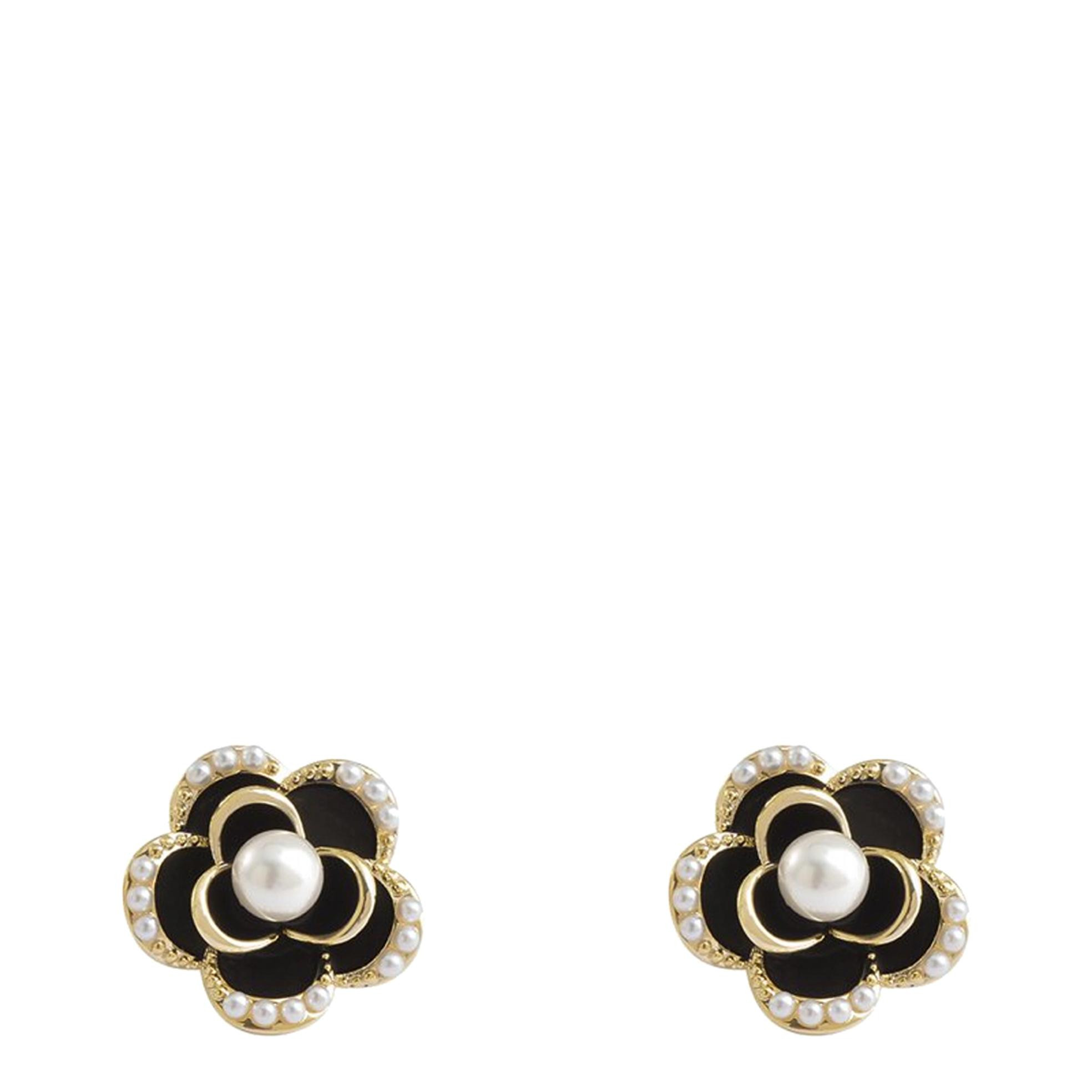 18K Gold Black & White Rose Stud Earrings | BrandAlley