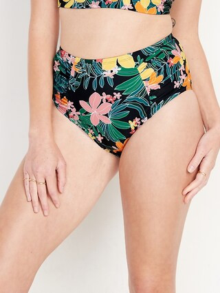 High-Waisted Ruched Bikini Swim Bottoms for Women | Old Navy (CA)