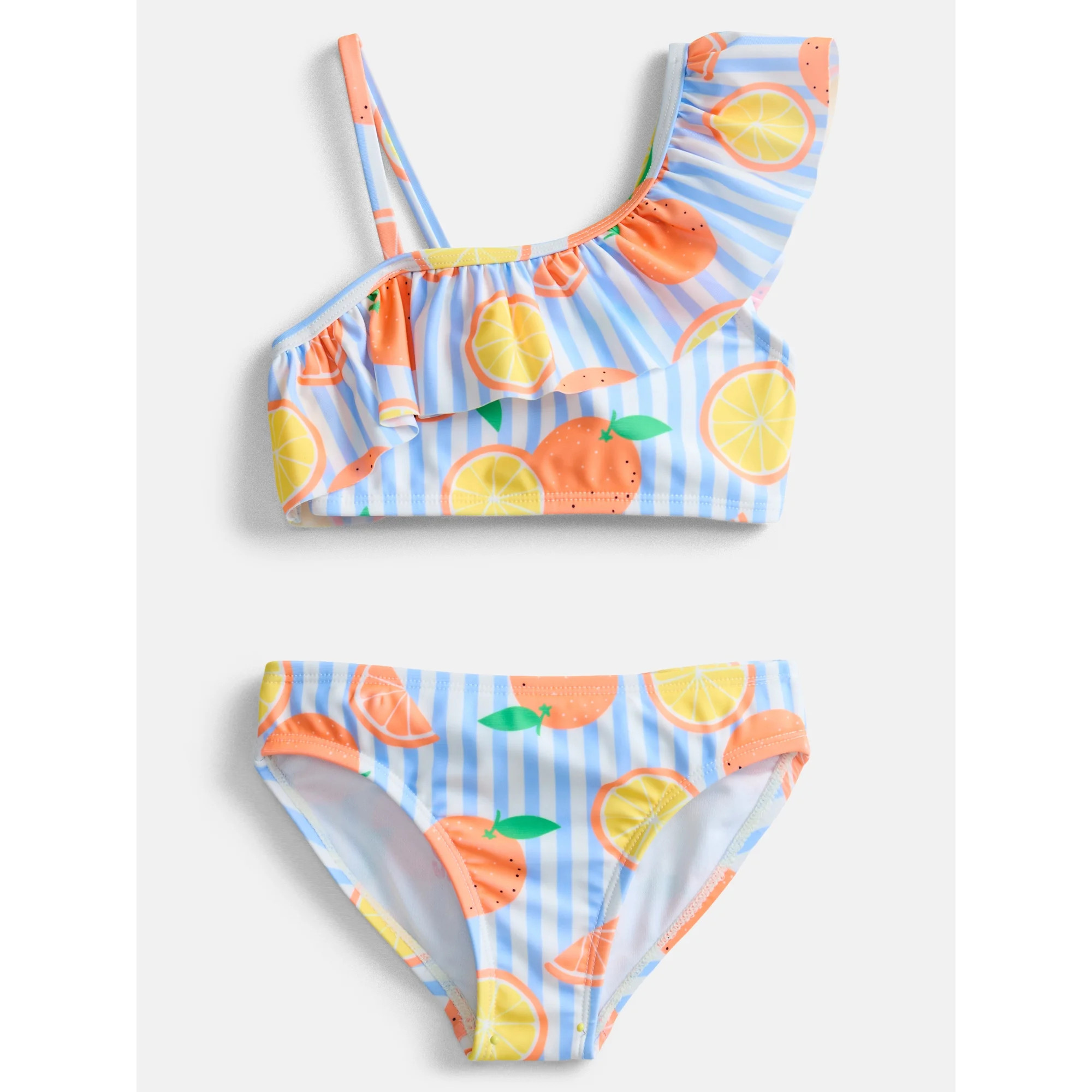 Wonder Nation Girls Citrus Print Ruffle Swimsuit Top and Bottom Set with UPF 50, 2-Piece, Sizes 4... | Walmart (US)