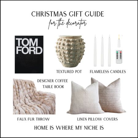 G I F T S / Christmas gift guide for the decorator 

+ designer coffee table book (on sale)
+ textured pot
+ flameless candles
+ mudcloth / linen pillow covers
+ faux fur throw

Amazon Canada | Etsy Canada | Anthropologie Canada

#LTKGiftGuide #LTKhome