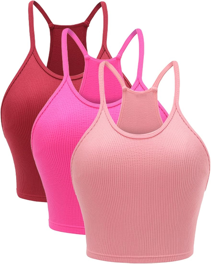 Attifall Ribbed Crop Tank Top Pack for Women Seamless Racerback Spaghetti Strap Cami Workout Spor... | Amazon (US)