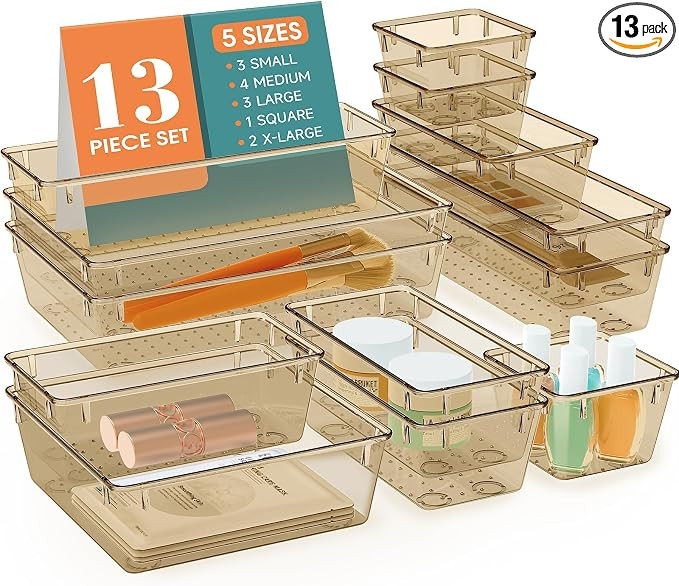13 PCS Drawer Organizer Set, 5 Size Bathroom and kitchen organizer Trays | Bathroom and kitchen D... | Amazon (US)