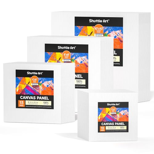 Shuttle Art 52 Pack Canvas for Painting, Multi-Size 5x5/6x6/8x8/10x10 Inch Blank Canvas Boards for Painting, 100% Cotton Primed White Art Canvas, Ideal Art Supplies for Kids Adults Acrylic OilPainting | Amazon (US)
