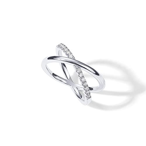PAVOI 14K Gold Plated X Ring | Simulated Pav√© Diamond CZ Criss Cross Ring for Women | White Gold - Size 8 | Amazon (US)