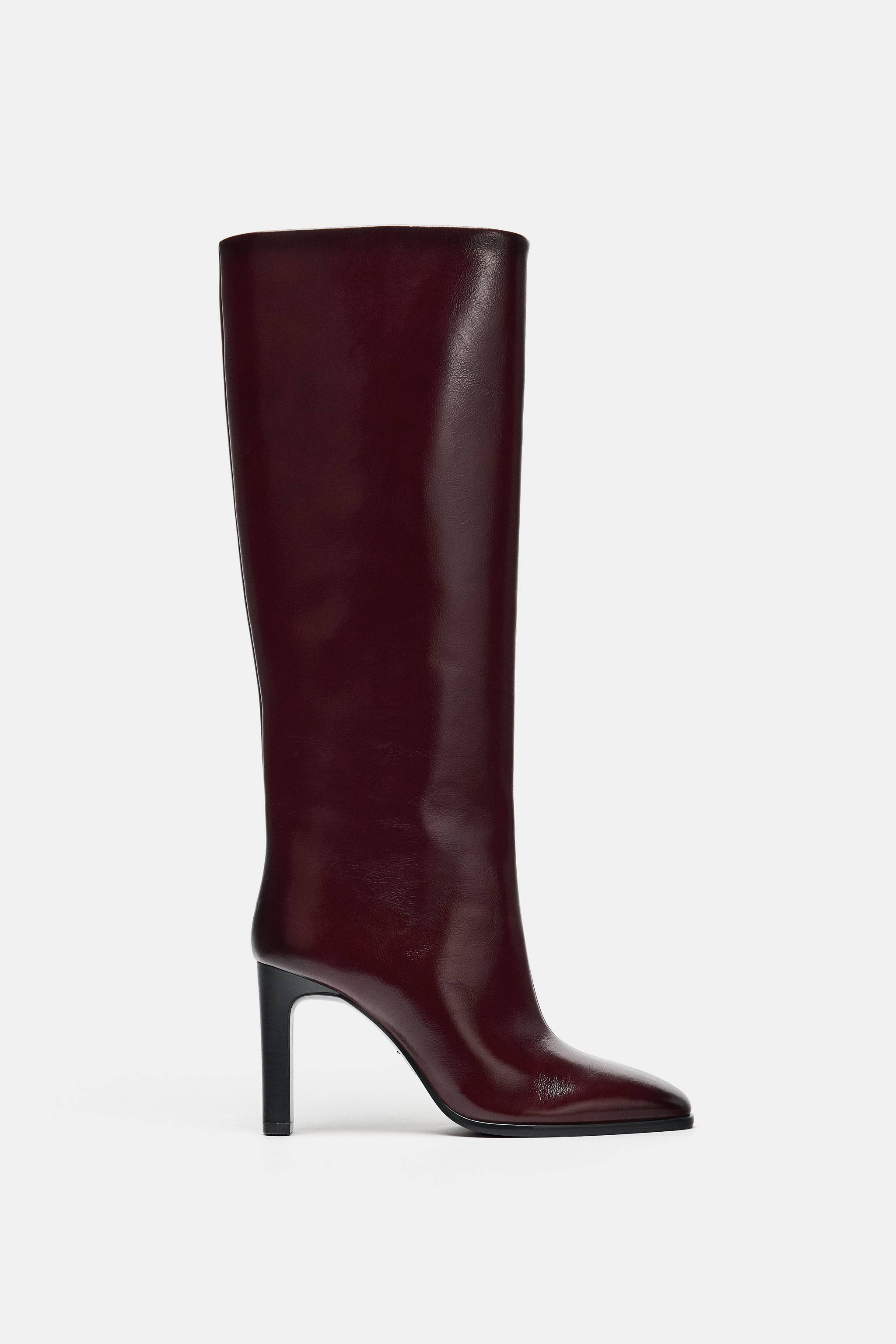 WIDE HEEL LEATHER BOOTS | Zara US
