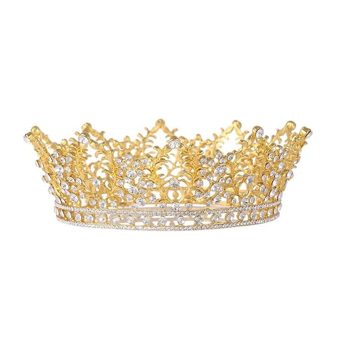 Frcolor Vintage Crystal Rhinestone Bridal Wedding Crown Bling Tiara with Side Comb Gold | Amazon (US)