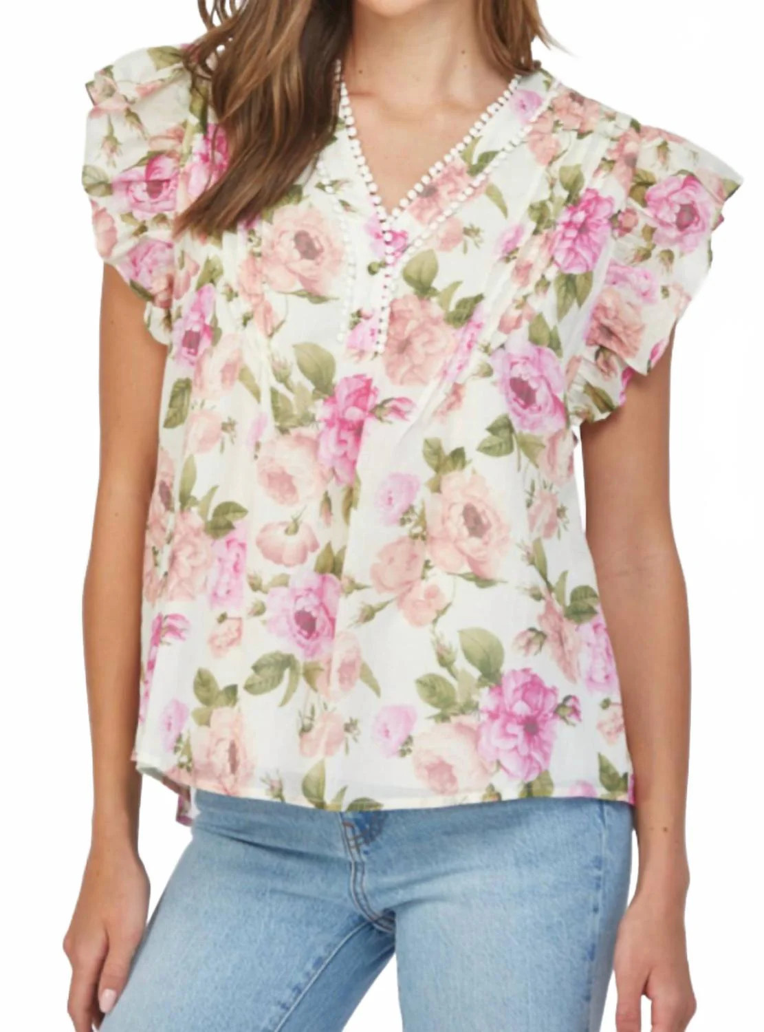 Floral Flutter Sleeve Top In Multi | Shop Simon