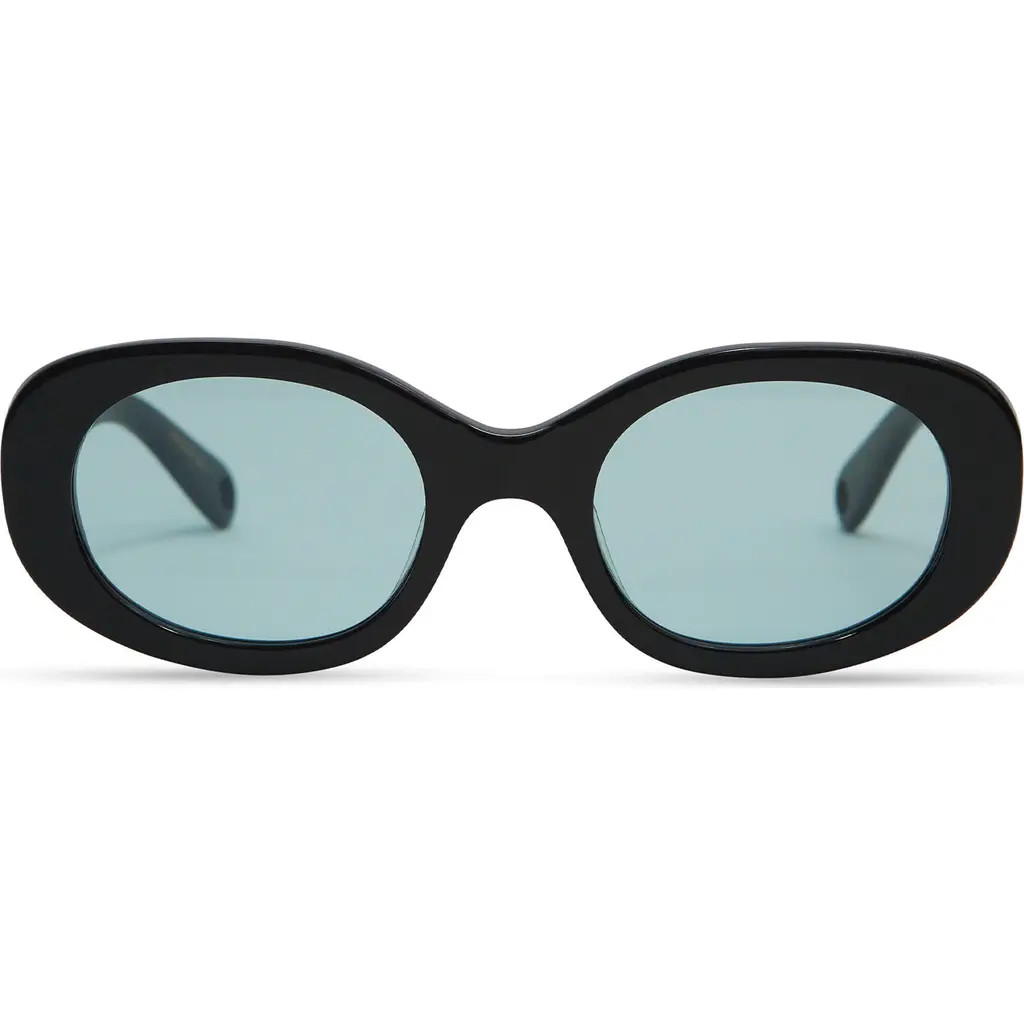 Elisa Johnson Lyna 52mm Oval Sunglasses in Gloss Black Teal Lens at Nordstrom | Nordstrom