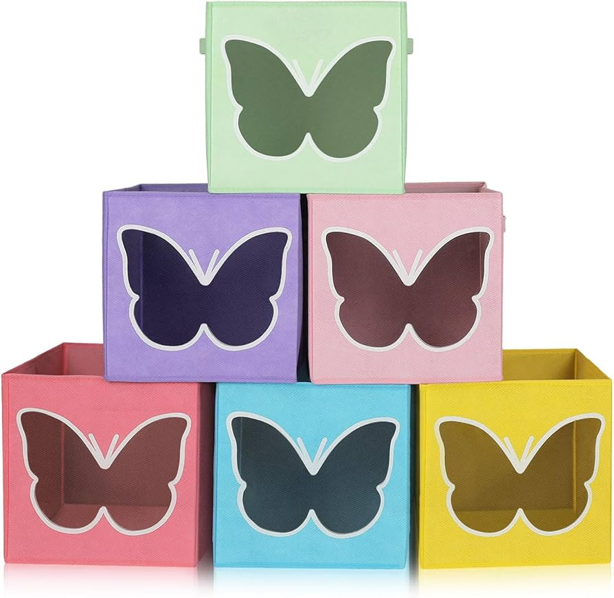 Geelin 6 Pcs Cube Storage Organizer Bins Foldable Fabric Storage Cubes with Clear Butterfly Color... | Amazon (US)