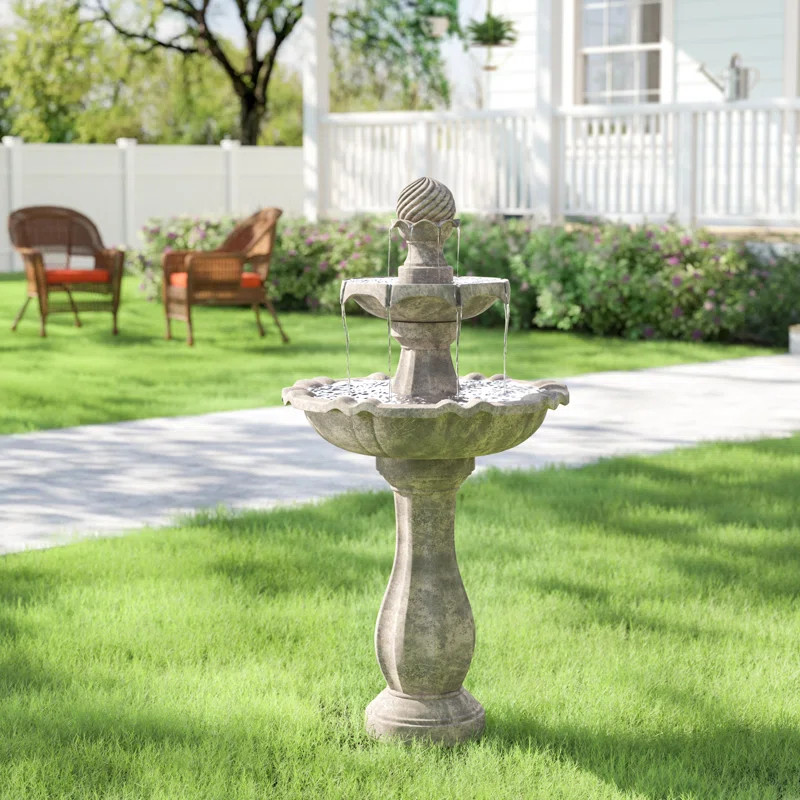 Arcade White Polyresin 2-Tier Solar Fountain with Battery | Wayfair North America