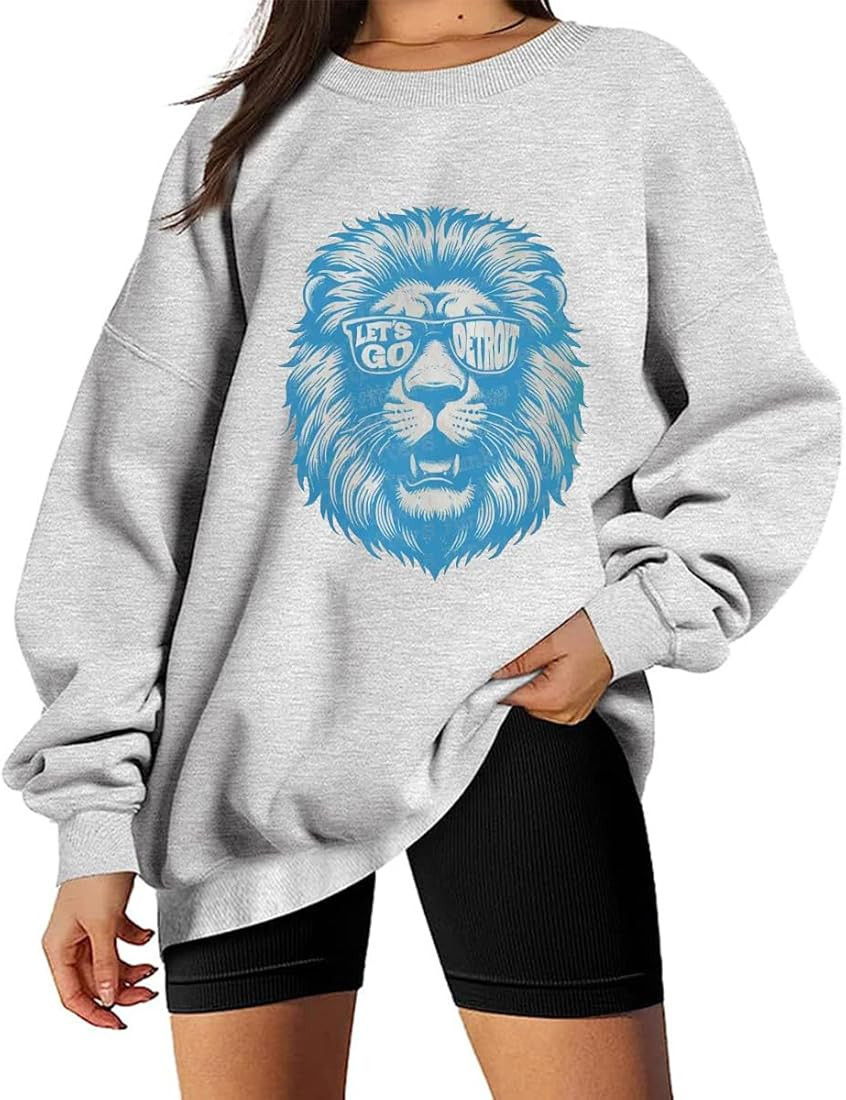Detroit Football Sweatshirt Lion Pattern Football Team Fan Shirt | Amazon (US)
