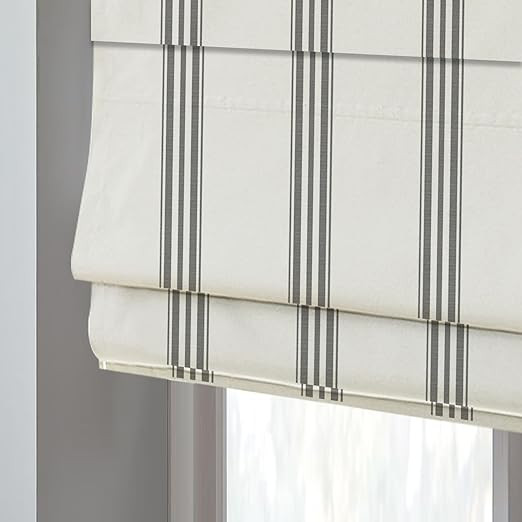 Cordless Roman Shades with Valance for Windows, Classic Grey Stripe Custom Blackout Light Filteri... | Amazon (US)